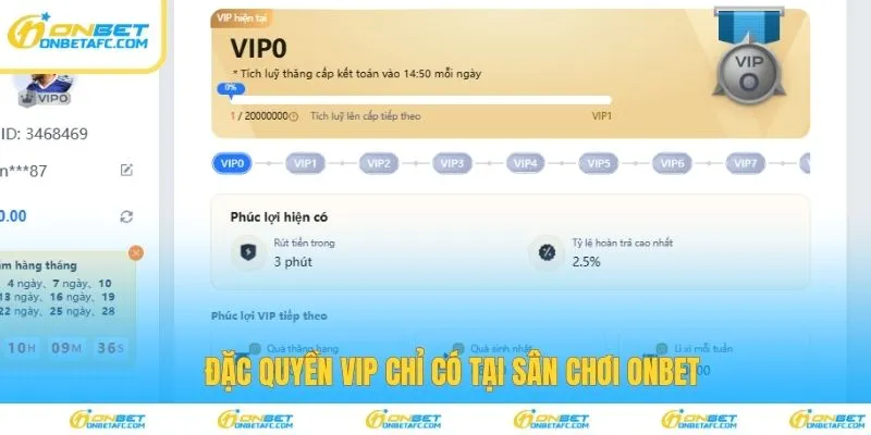 Đặc quyền VIP chỉ có tại sân chơi ONBET